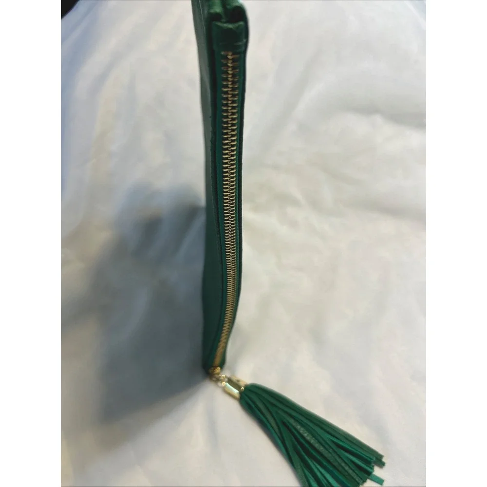 Gigi New York All In One Clutch Emerald Green Python Embossed Leather Tassel Bag